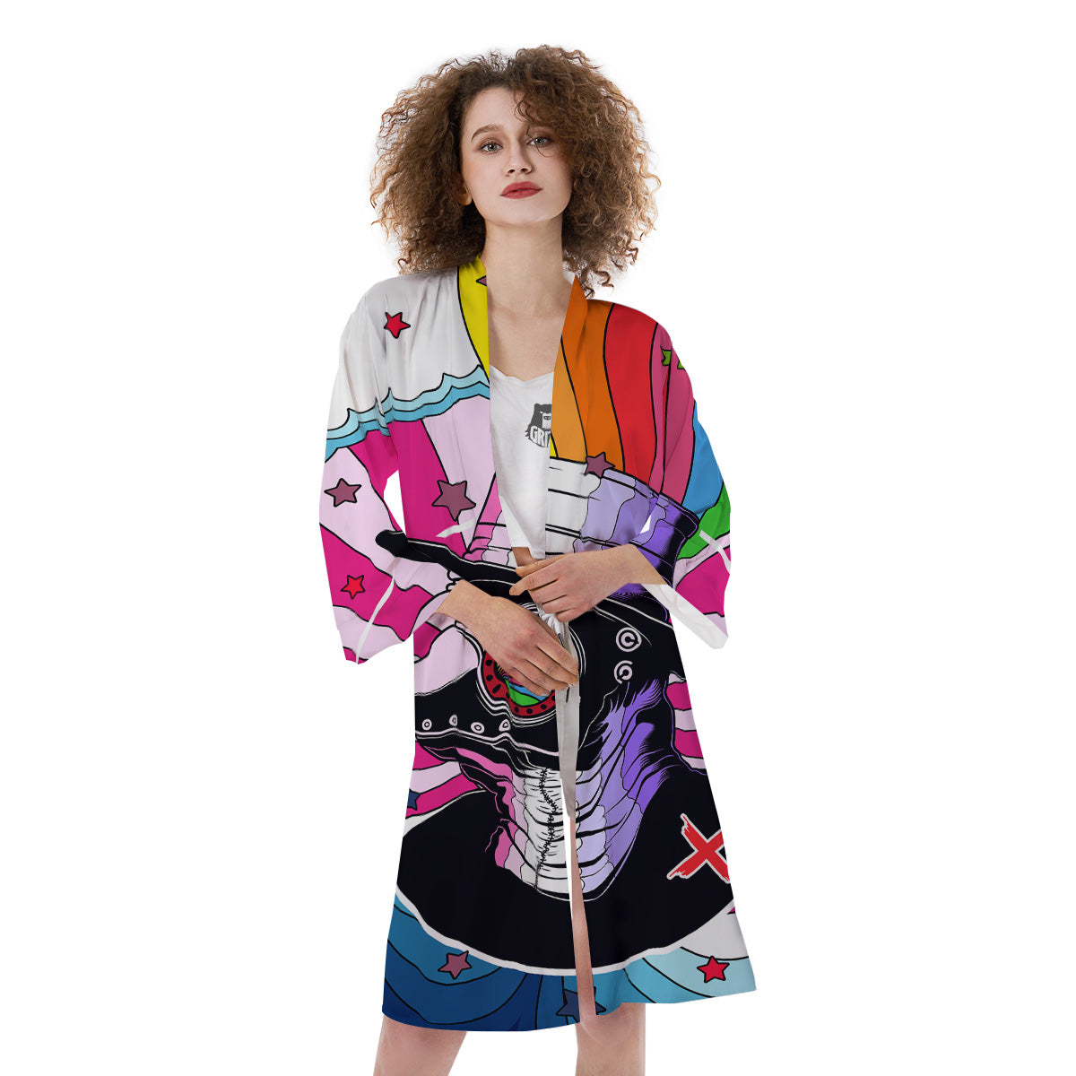 Hippie Plague Doctor Colorful Print Kimono-grizzshop