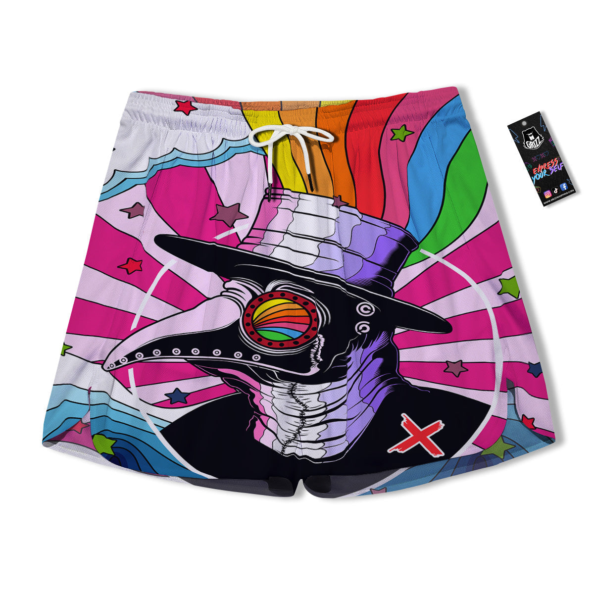 Hippie Plague Doctor Colorful Print Men's Running Shorts-grizzshop