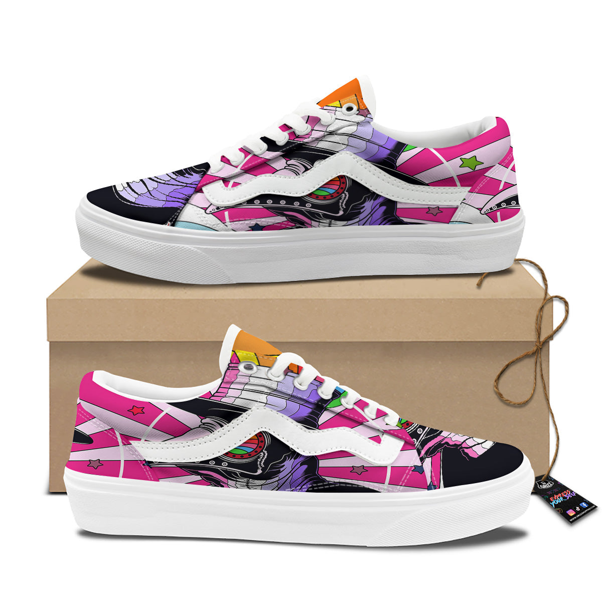 Hippie Plague Doctor Colorful Print Skate Shoes-grizzshop