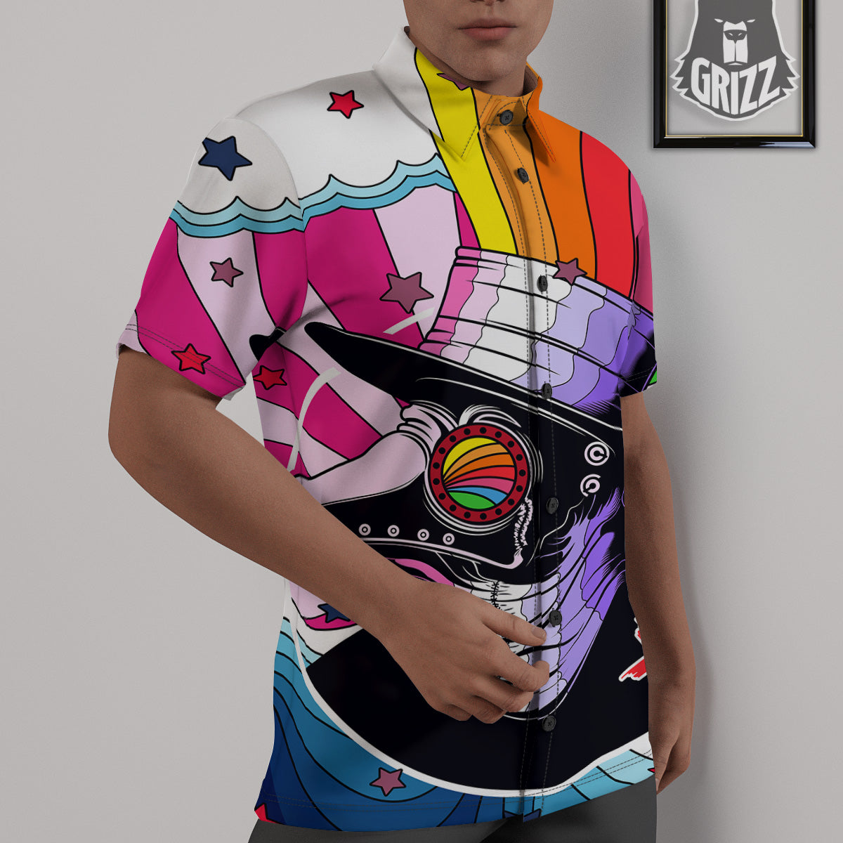 Hippie Plague Doctor Colorful Print Untucked Shirts-grizzshop