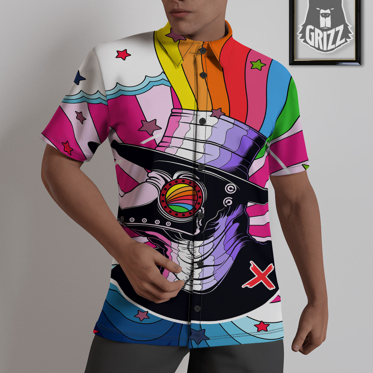 Hippie Plague Doctor Colorful Print Untucked Shirts-grizzshop