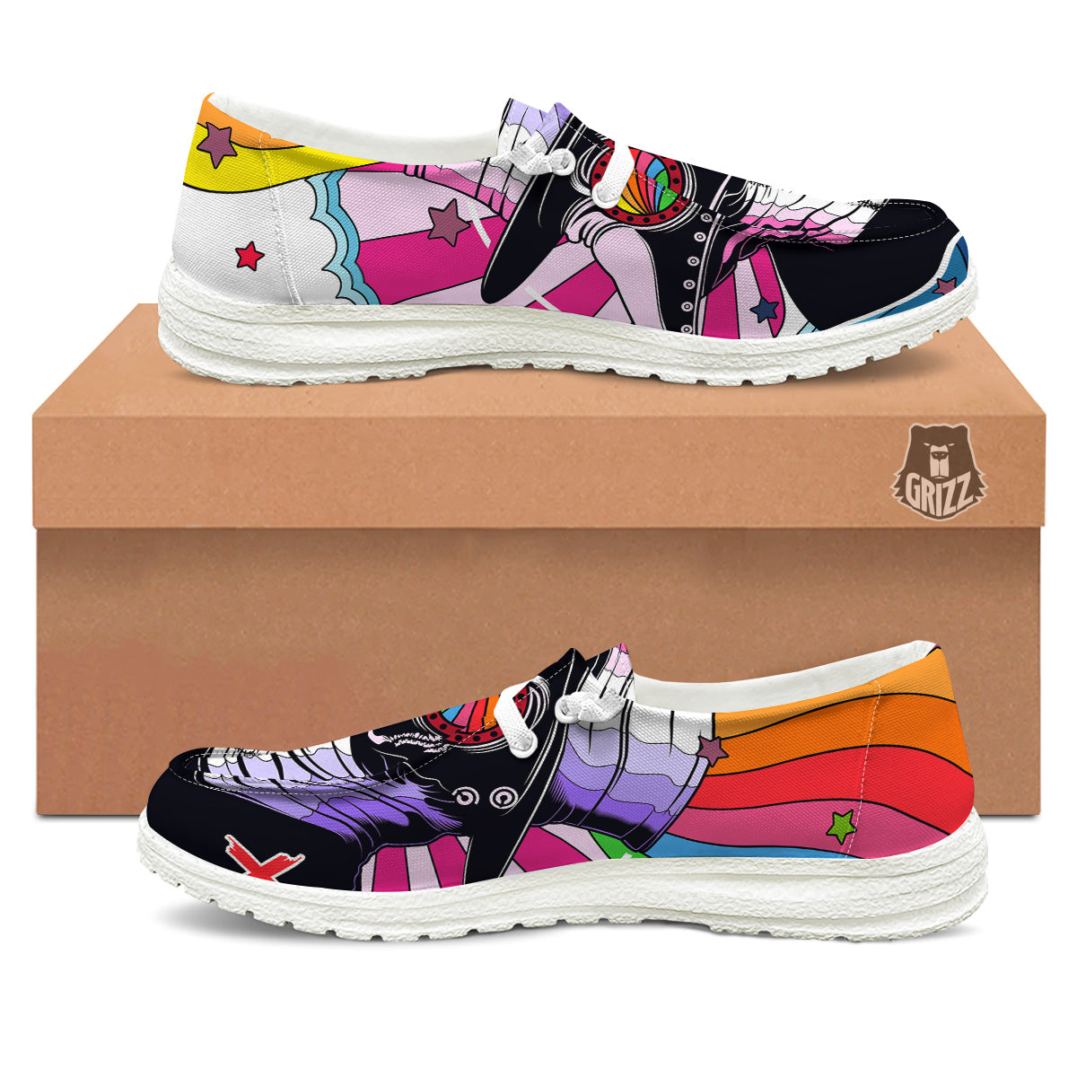 Hippie Plague Doctor Colorful Print White Loafers-grizzshop