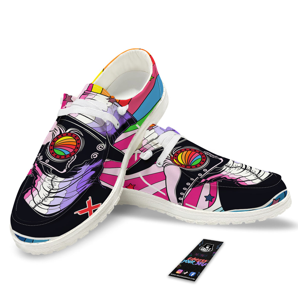 Hippie Plague Doctor Colorful Print White Loafers-grizzshop