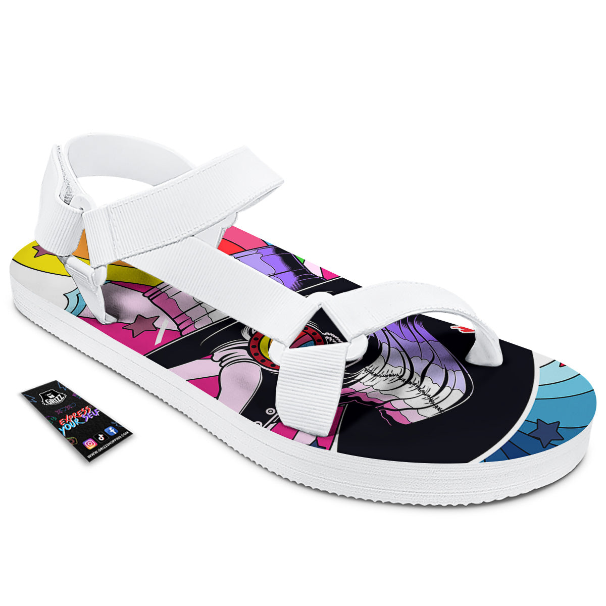 Hippie Plague Doctor Colorful Print White Open Toe Sandals-grizzshop