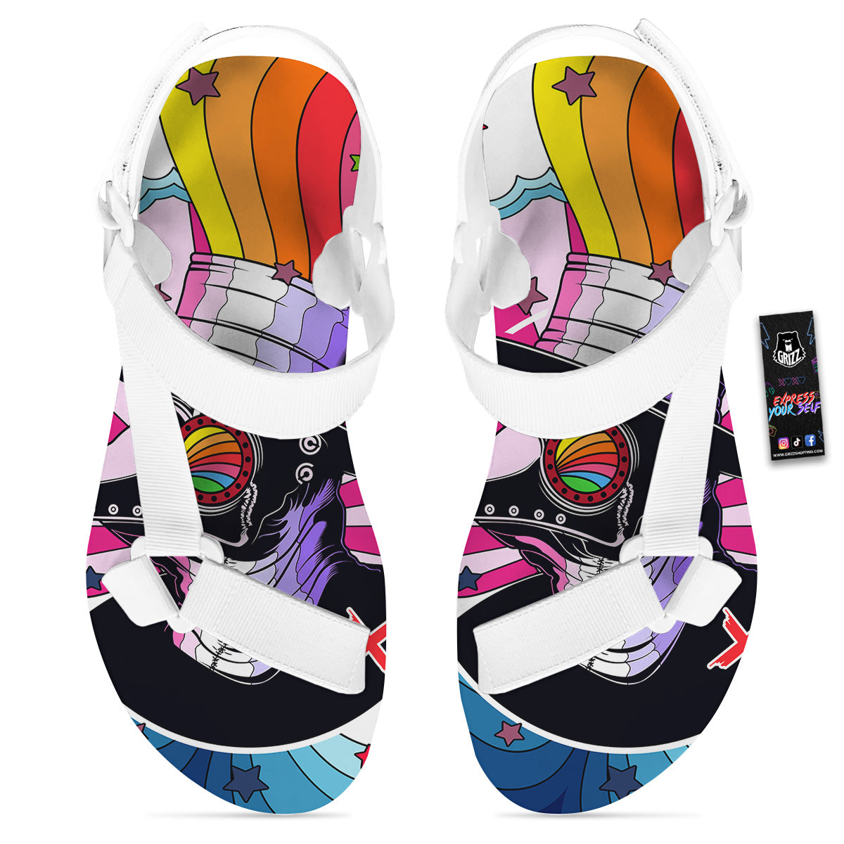 Hippie Plague Doctor Colorful Print White Open Toe Sandals-grizzshop