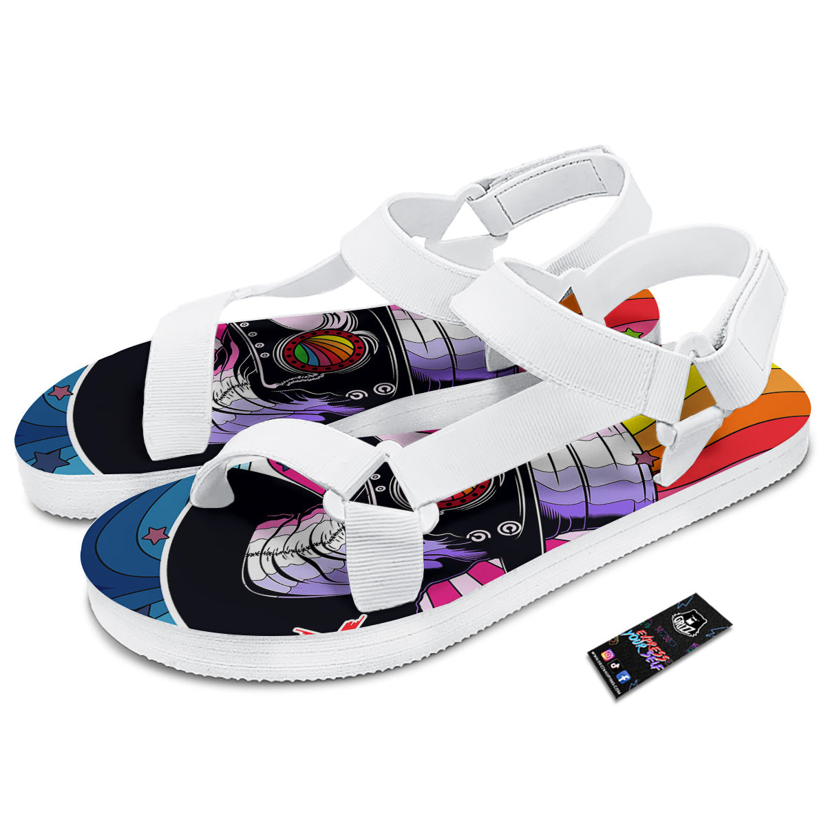 Hippie Plague Doctor Colorful Print White Open Toe Sandals-grizzshop