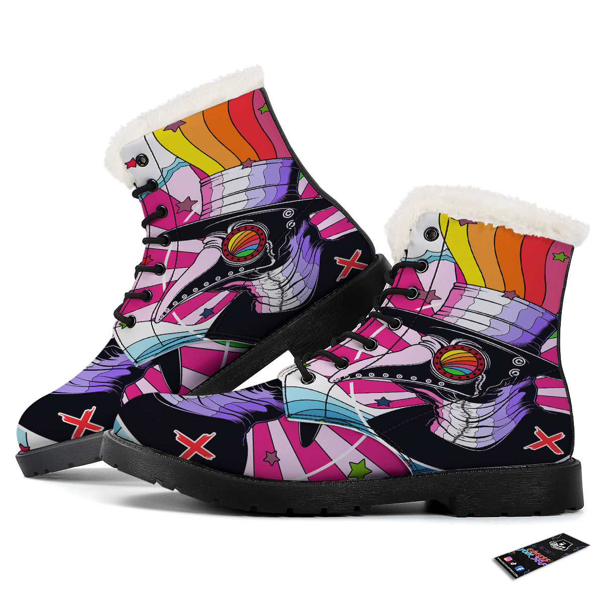 Hippie Plague Doctor Colorful Print Winter Boots-grizzshop