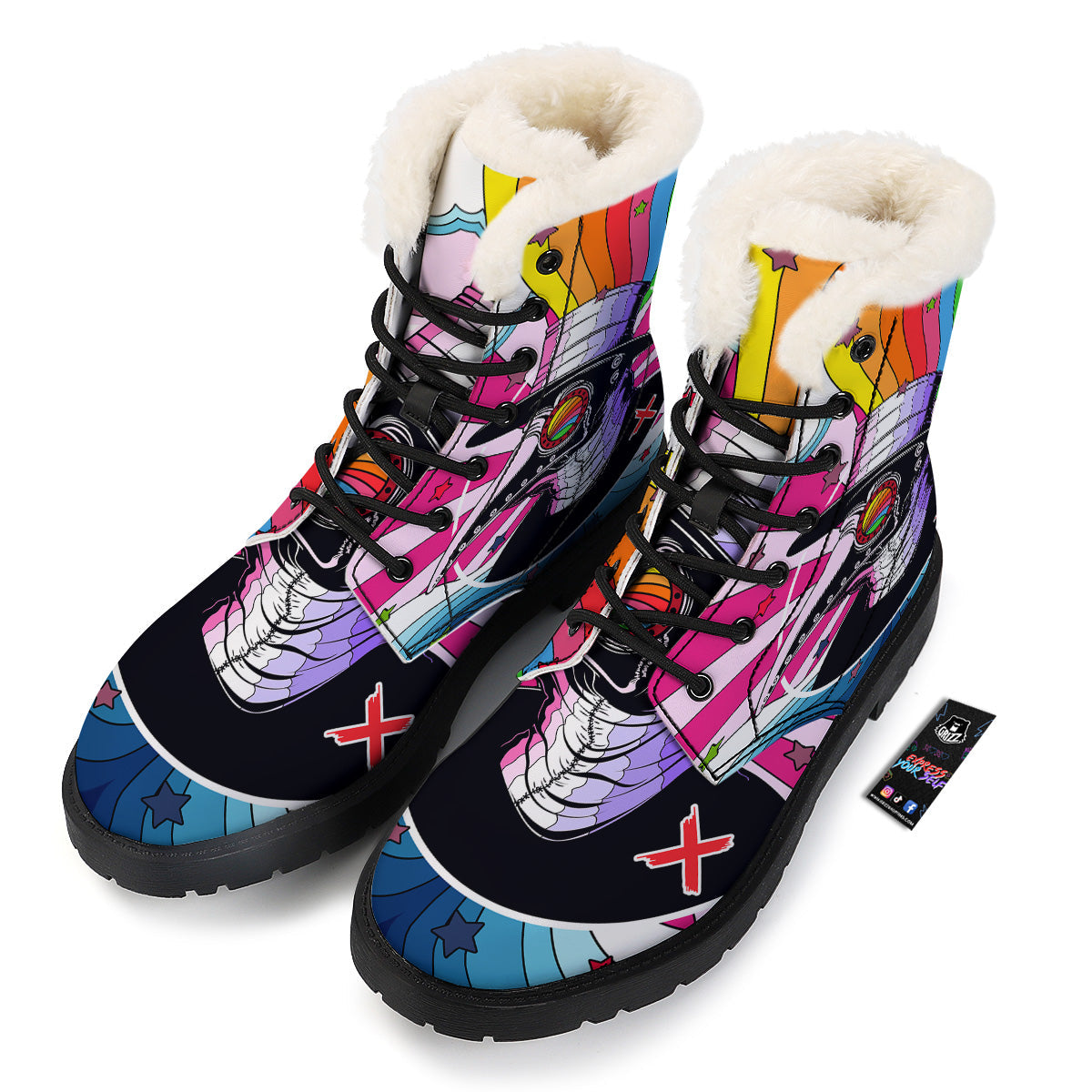 Hippie Plague Doctor Colorful Print Winter Boots-grizzshop