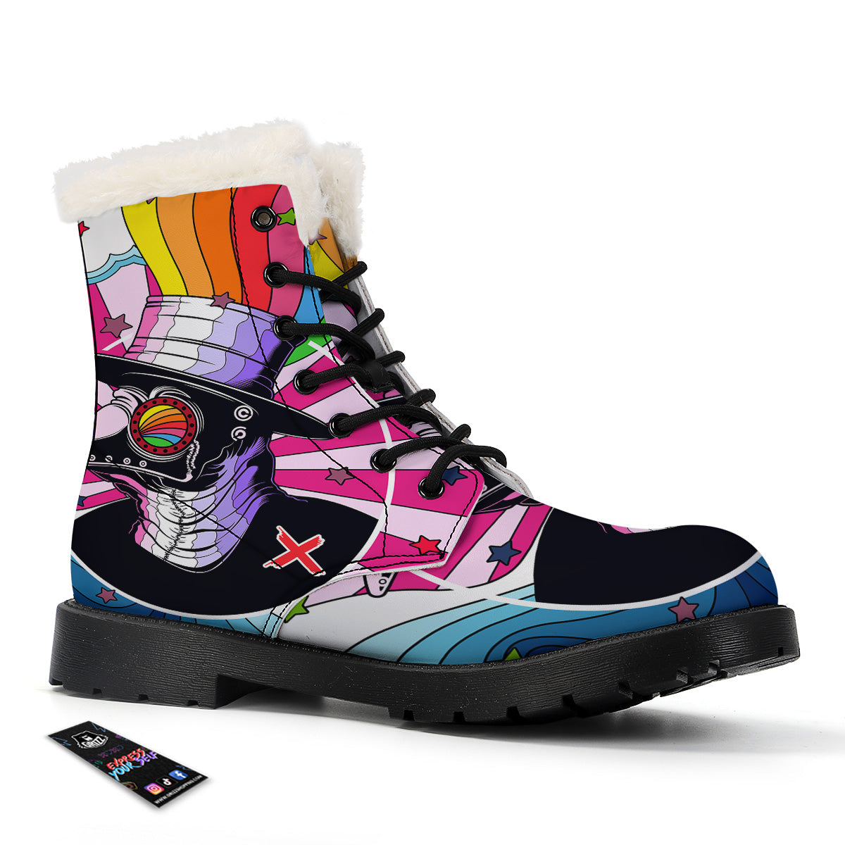 Hippie Plague Doctor Colorful Print Winter Boots-grizzshop