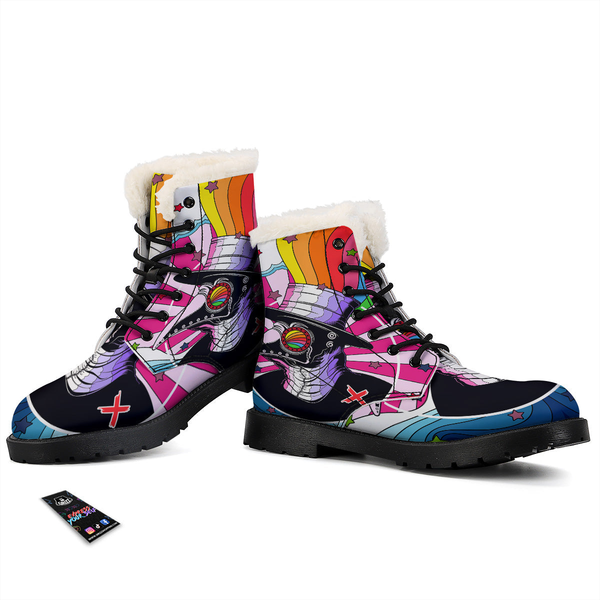 Hippie Plague Doctor Colorful Print Winter Boots-grizzshop
