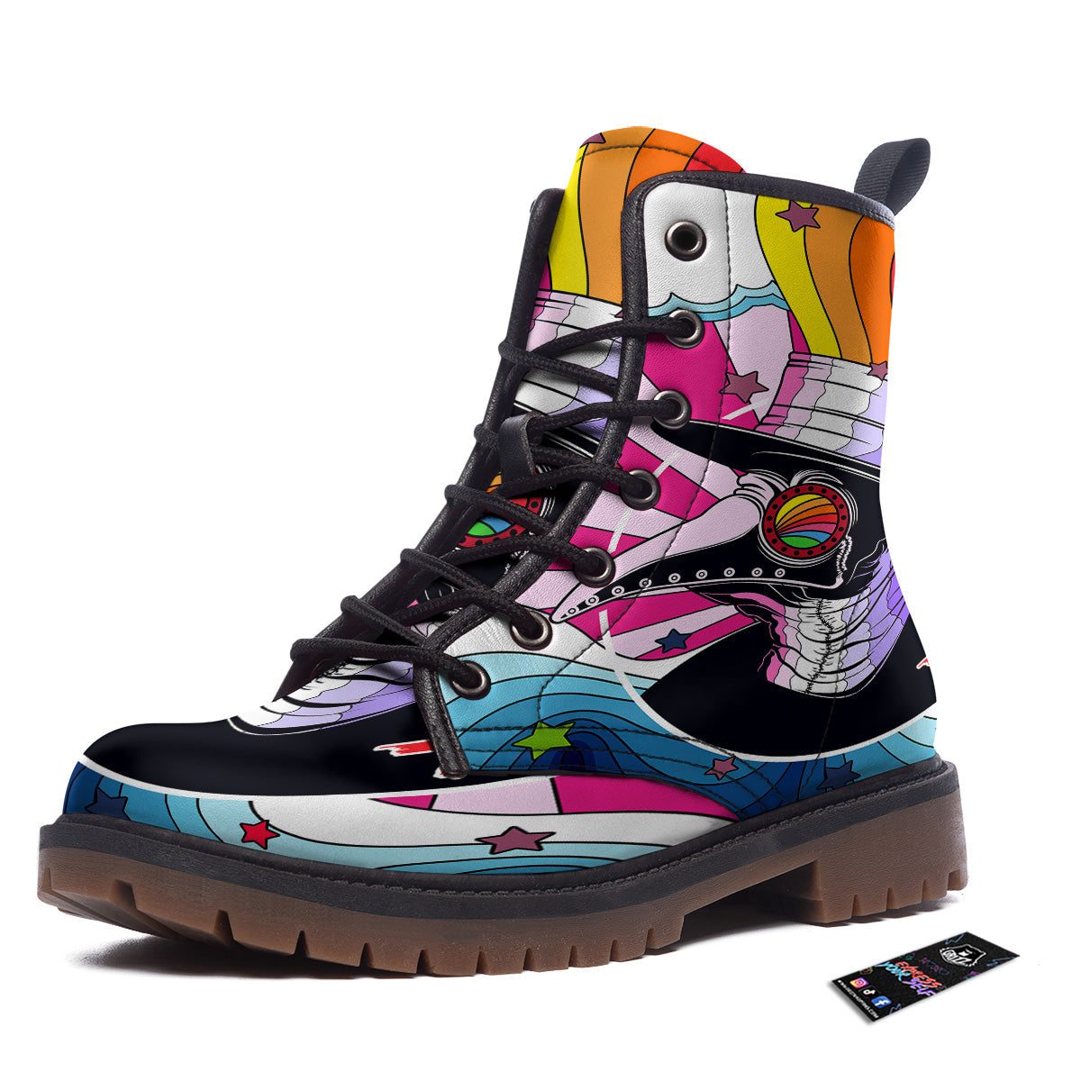 Hippie Plague Doctor Colorful Print Work Boots-grizzshop