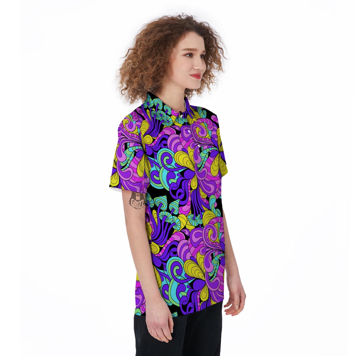 Hippie Psychedelic Mushroom Women's Golf Shirts-grizzshop