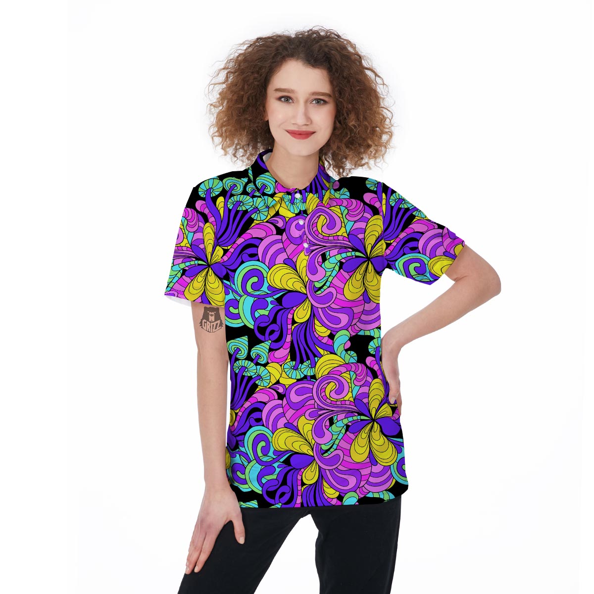 Hippie Psychedelic Mushroom Women's Golf Shirts-grizzshop