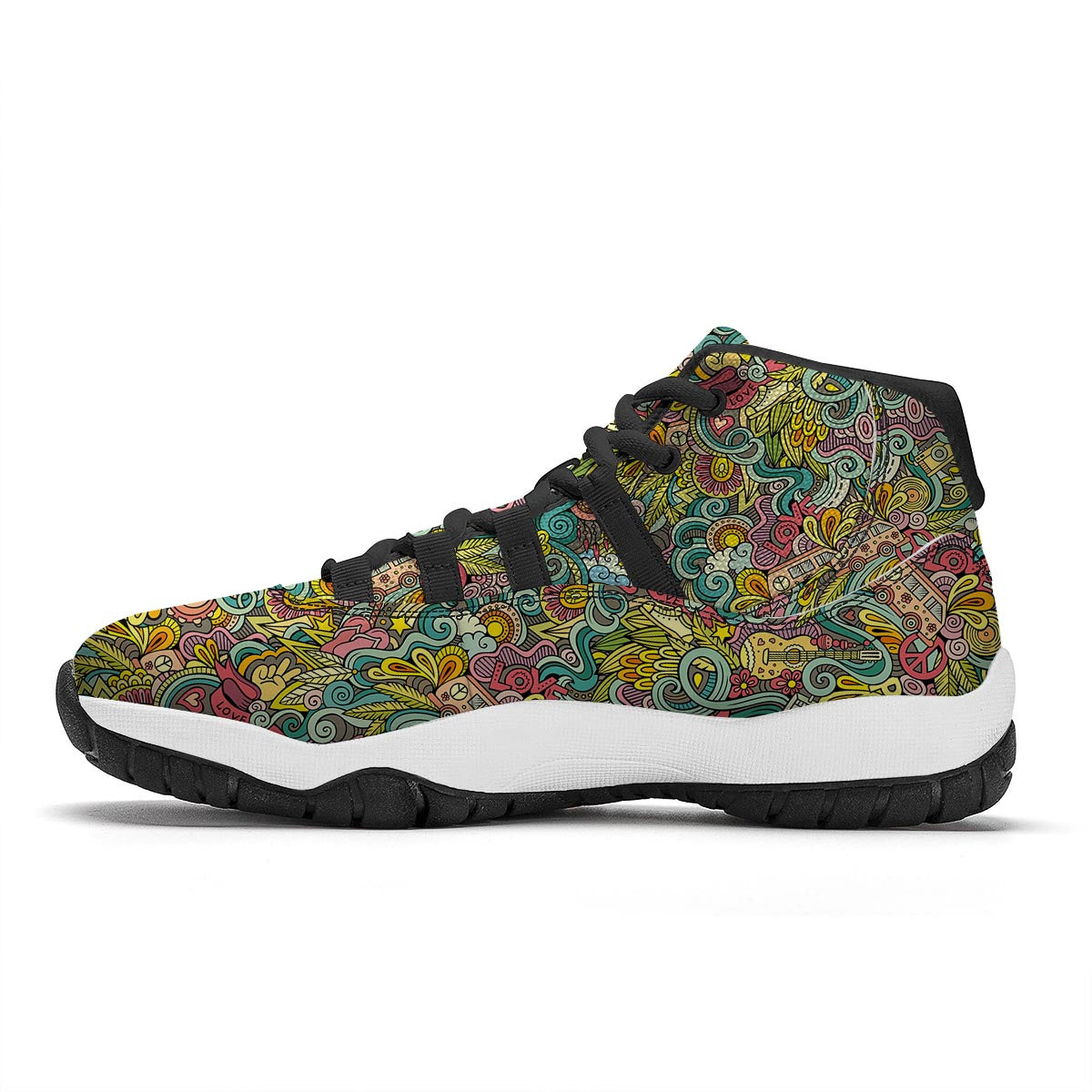 Hippie Psychedelic Van Peace Sign Pattern Print Black Bball Shoes-grizzshop