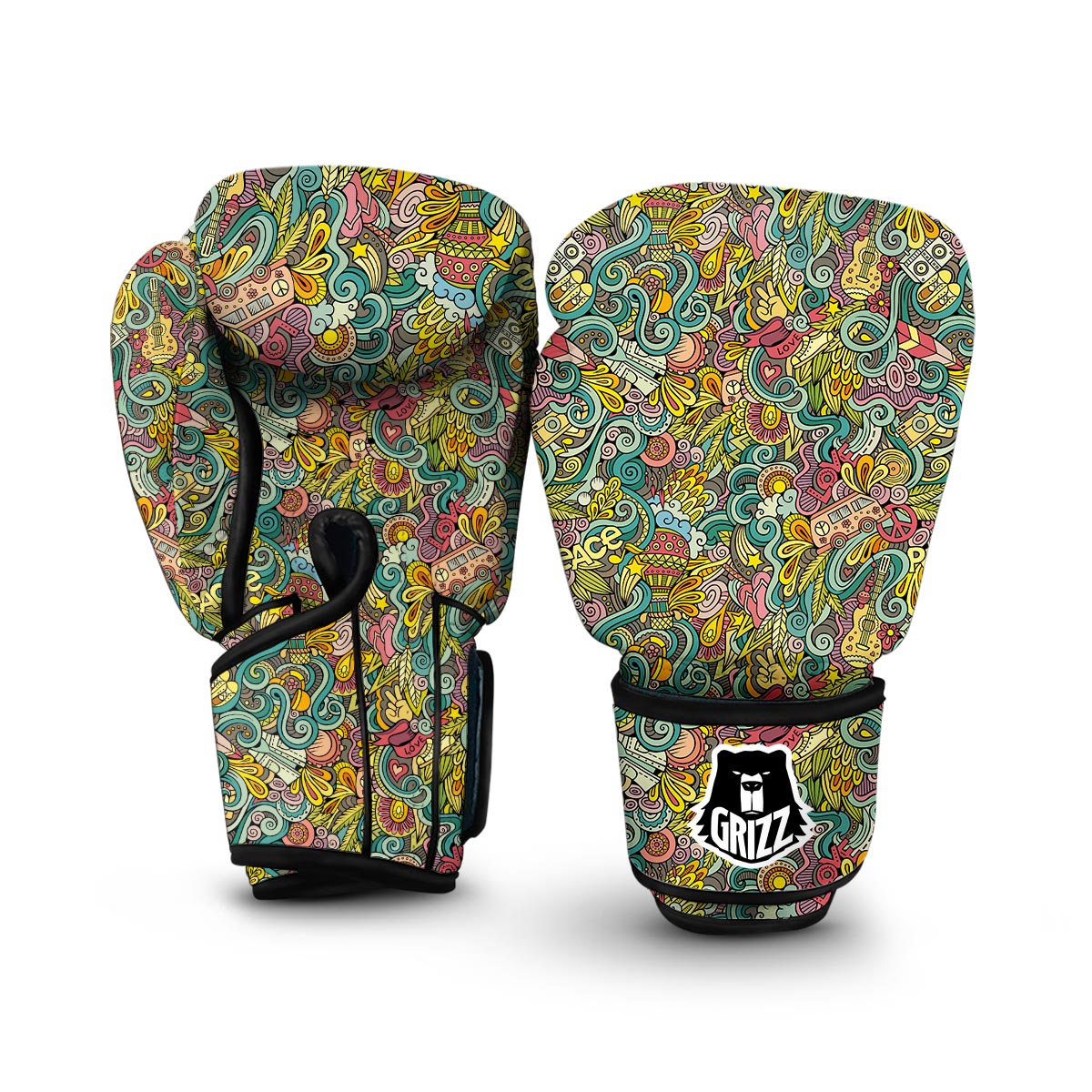 Hippie Psychedelic Van Peace Sign Pattern Print Boxing Gloves-grizzshop