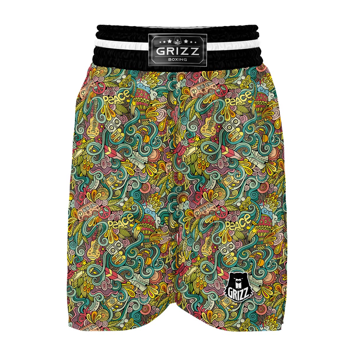 Hippie Psychedelic Van Peace Sign Pattern Print Boxing Shorts-grizzshop