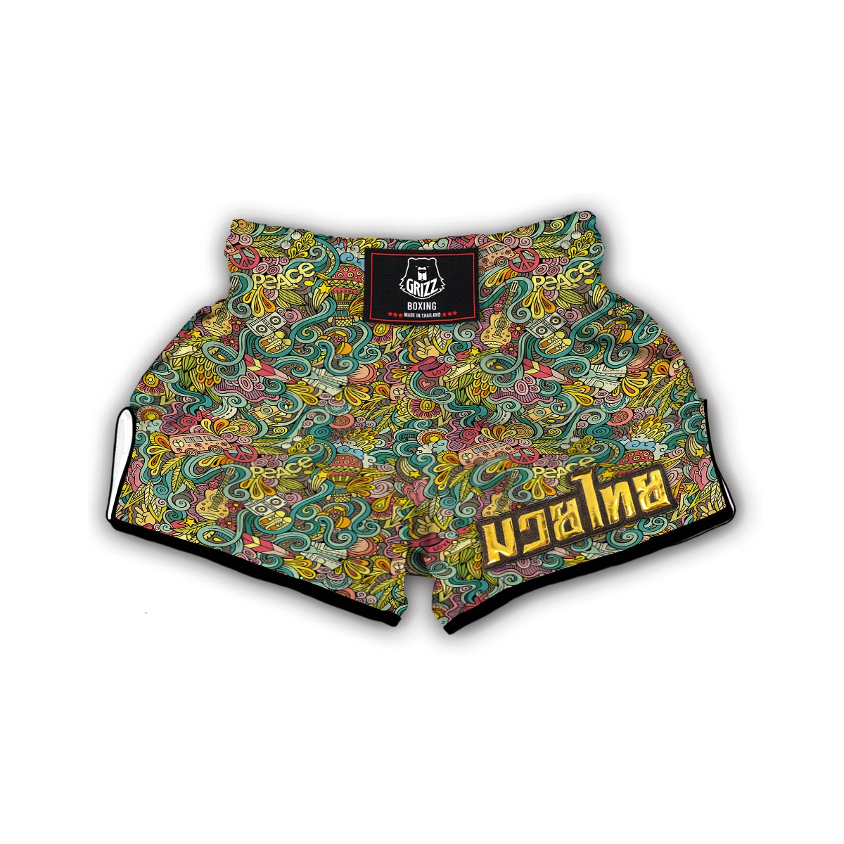 Hippie Psychedelic Van Peace Sign Pattern Print Muay Thai Boxing Shorts-grizzshop