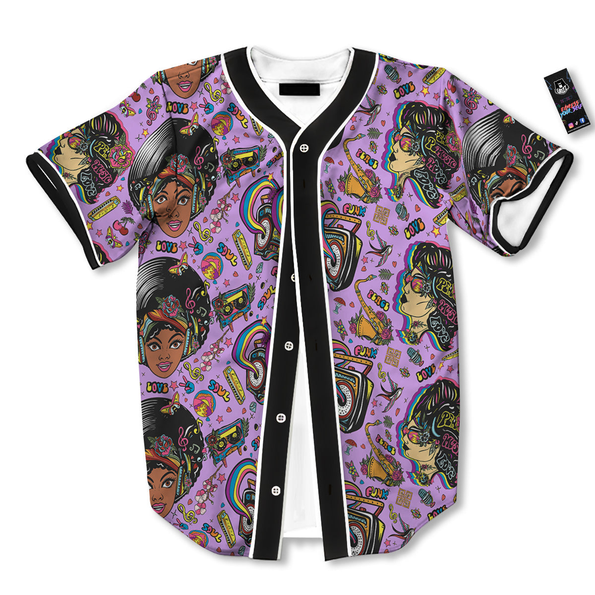 Hippie Retro Funky Women Print Pattern Baseball Jersey-grizzshop