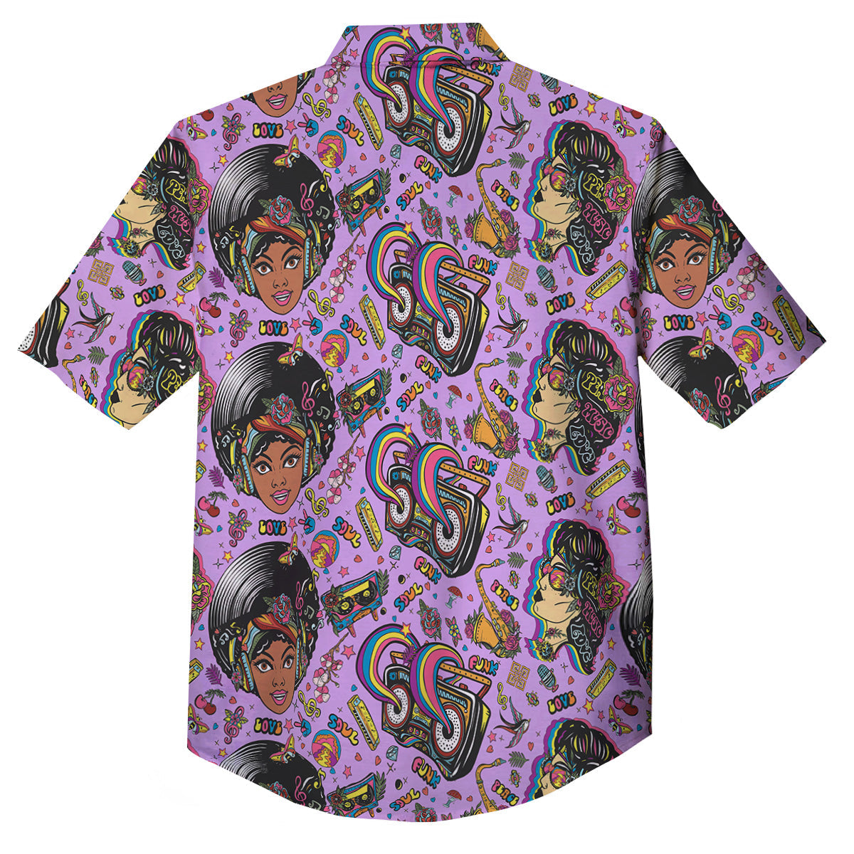 Hippie Retro Funky Women Print Pattern Button Up Shirt-grizzshop