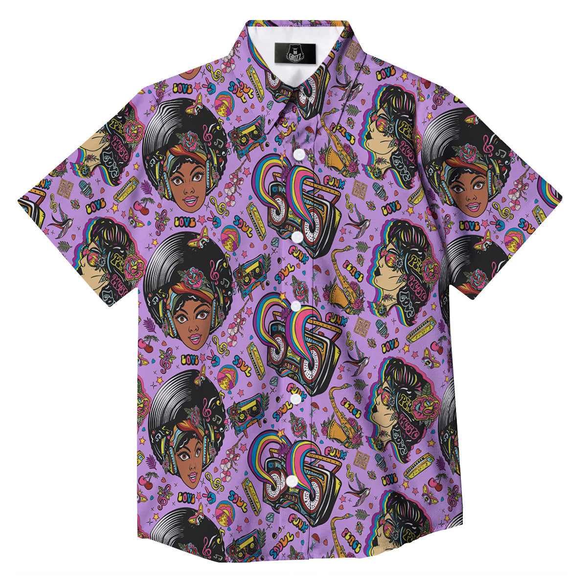 Hippie Retro Funky Women Print Pattern Button Up Shirt-grizzshop