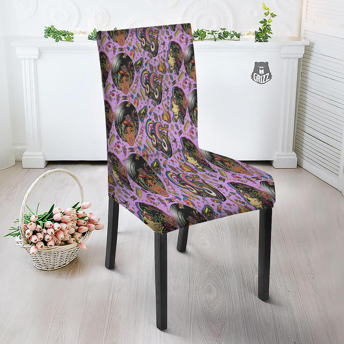 Hippie Retro Funky Women Print Pattern Dining Chair Slipcover-grizzshop
