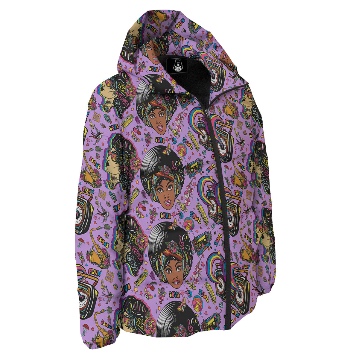 Hippie Retro Funky Women Print Pattern Down Jacket-grizzshop