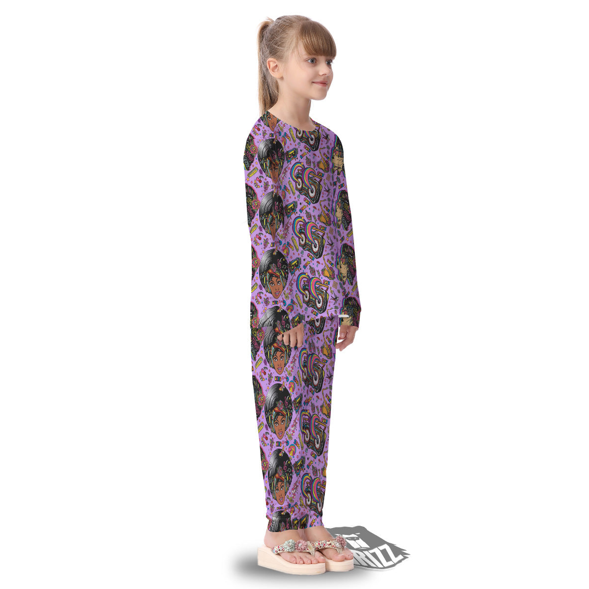 Hippie Retro Funky Women Print Pattern Kid's Pajamas-grizzshop