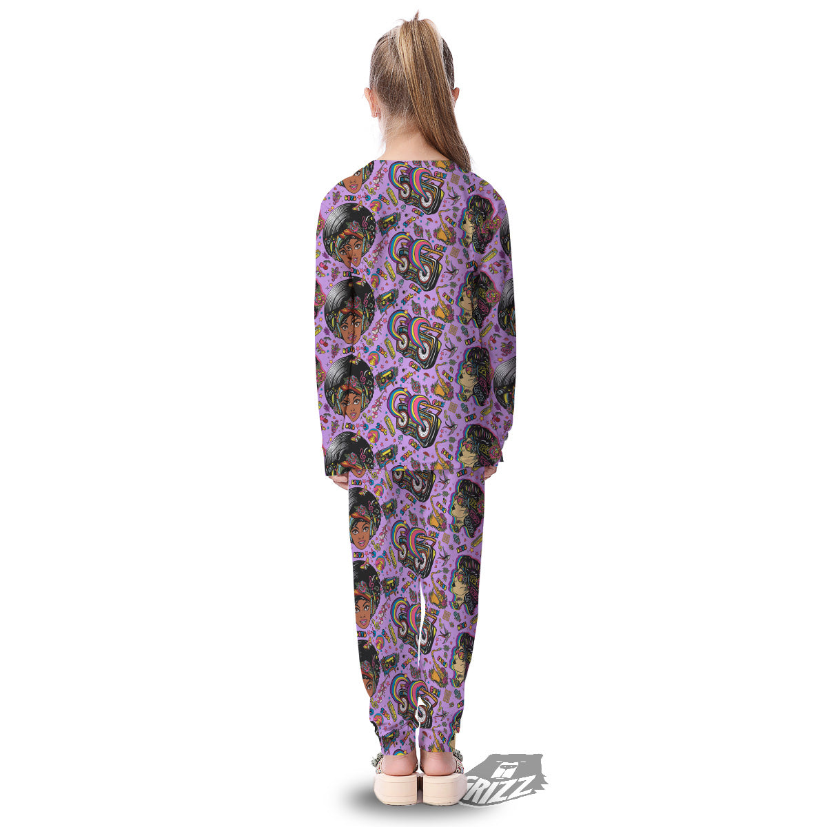 Hippie Retro Funky Women Print Pattern Kid's Pajamas-grizzshop