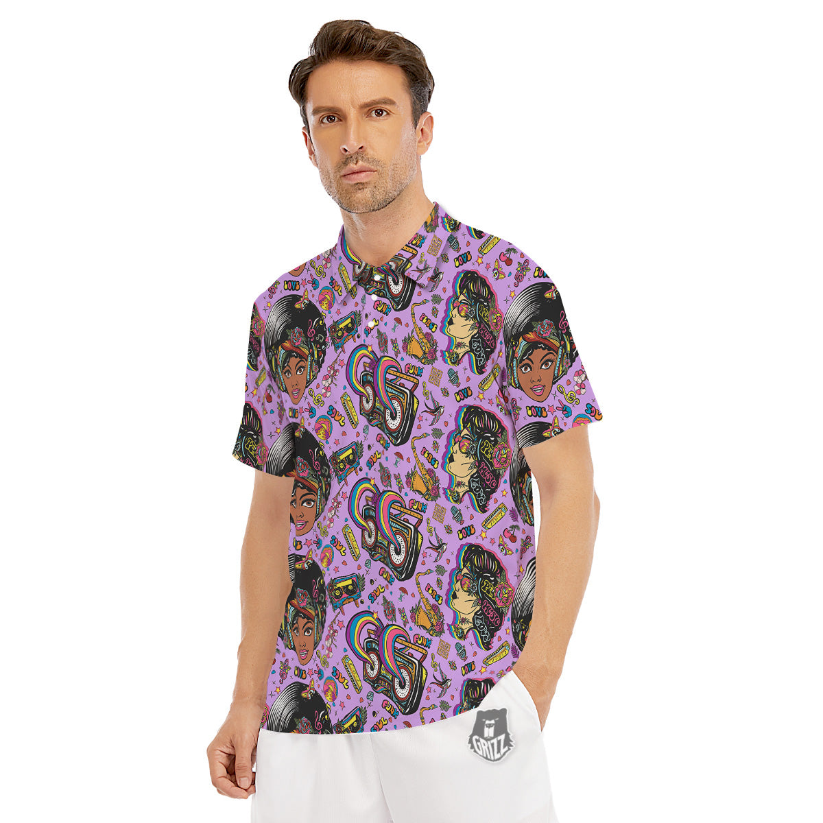 Hippie Retro Funky Women Print Pattern Men's Golf Shirts-grizzshop