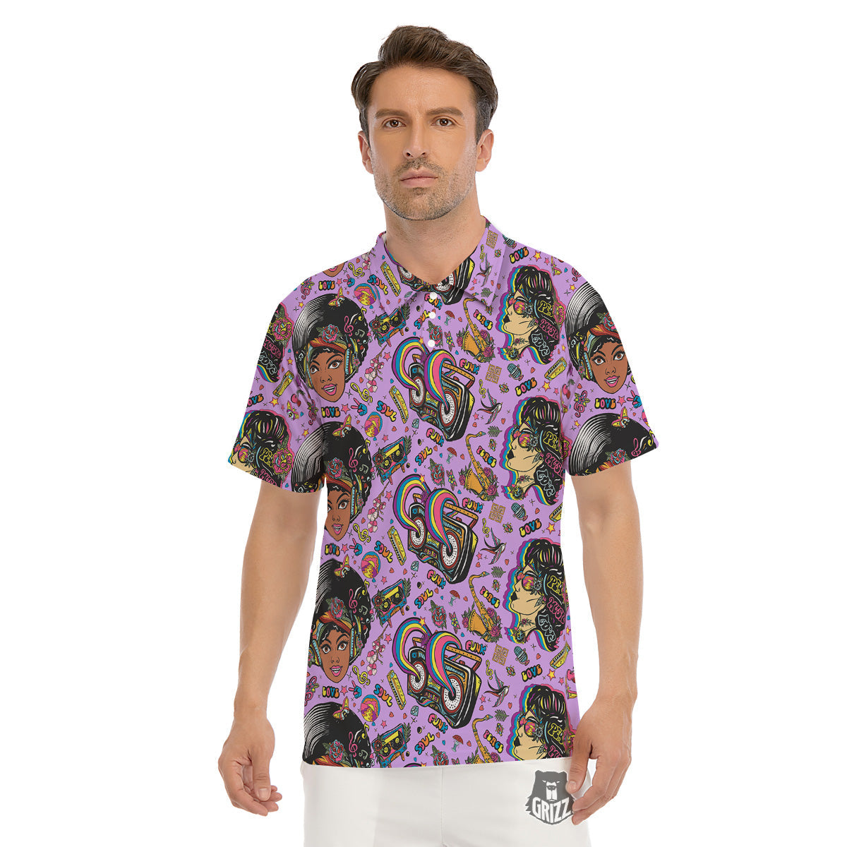 Hippie Retro Funky Women Print Pattern Men's Golf Shirts-grizzshop