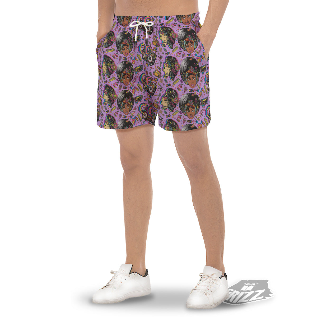 Hippie Retro Funky Women Print Pattern Men's Gym Shorts-grizzshop