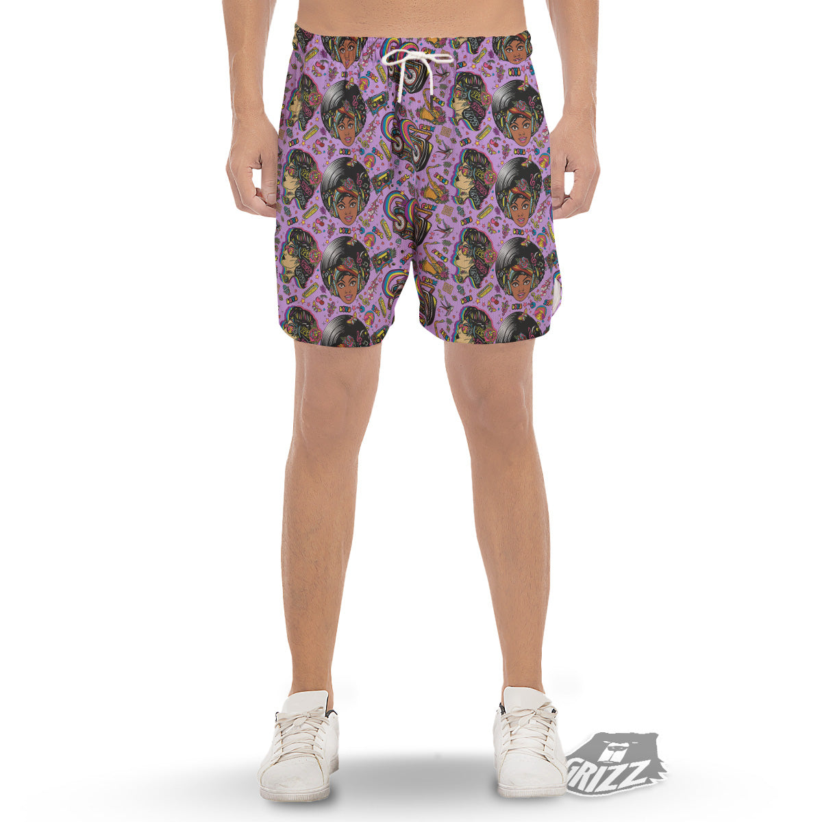 Hippie Retro Funky Women Print Pattern Men's Gym Shorts-grizzshop