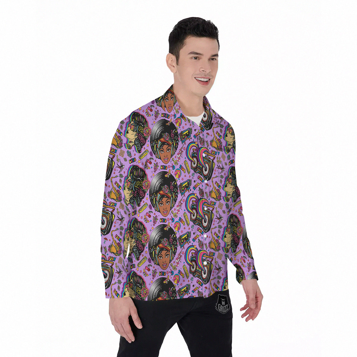 Hippie Retro Funky Women Print Pattern Men's Long Sleeve Shirts-grizzshop