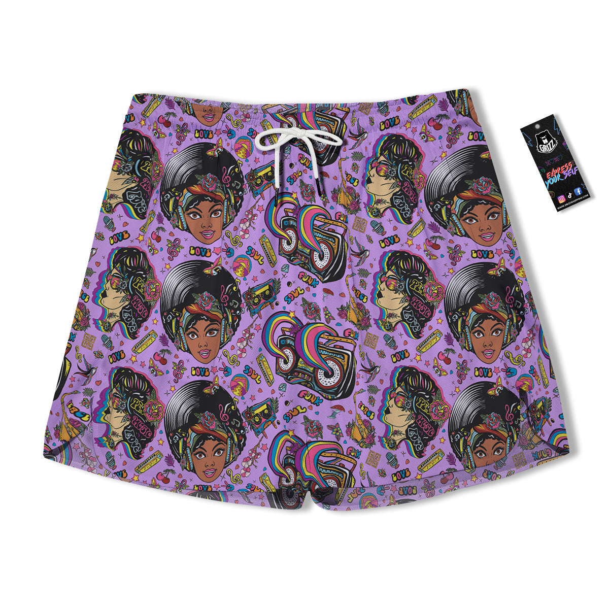 Hippie Retro Funky Women Print Pattern Men's Running Shorts-grizzshop