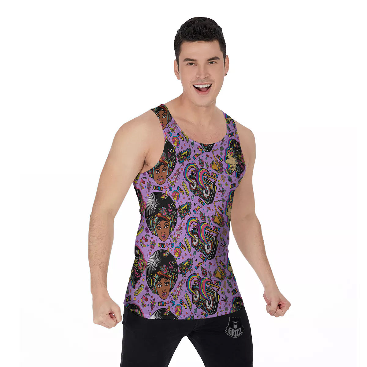 Hippie Retro Funky Women Print Pattern Men's Tank Top-grizzshop
