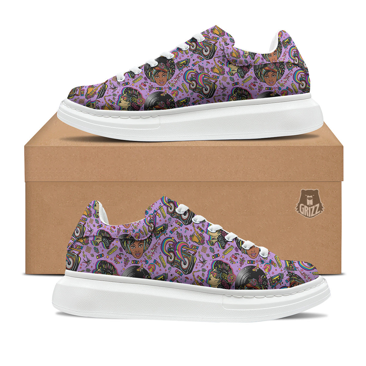 Hippie Retro Funky Women Print Pattern Platform Shoes-grizzshop