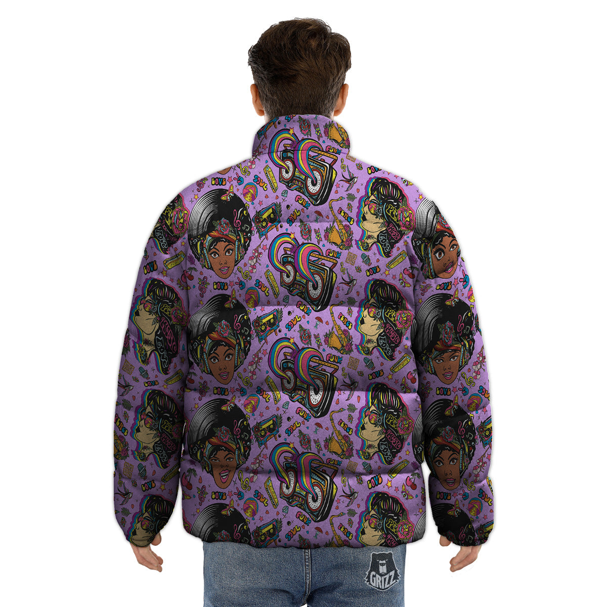 Hippie Retro Funky Women Print Pattern Puffer Jacket-grizzshop
