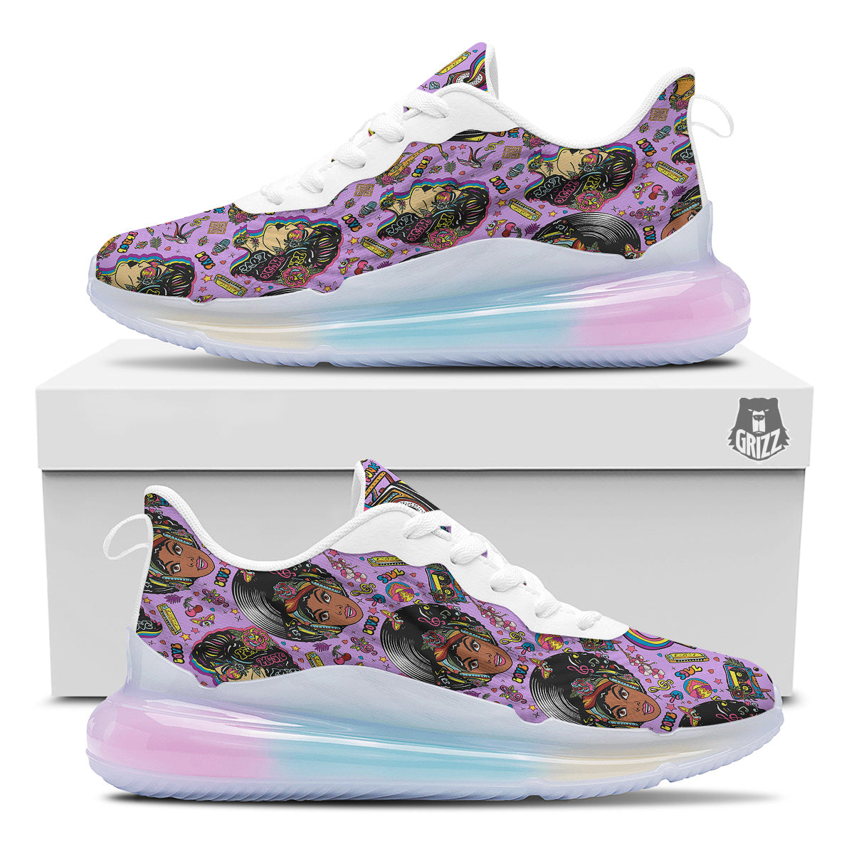 Hippie Retro Funky Women Print Pattern Running Sneakers-grizzshop