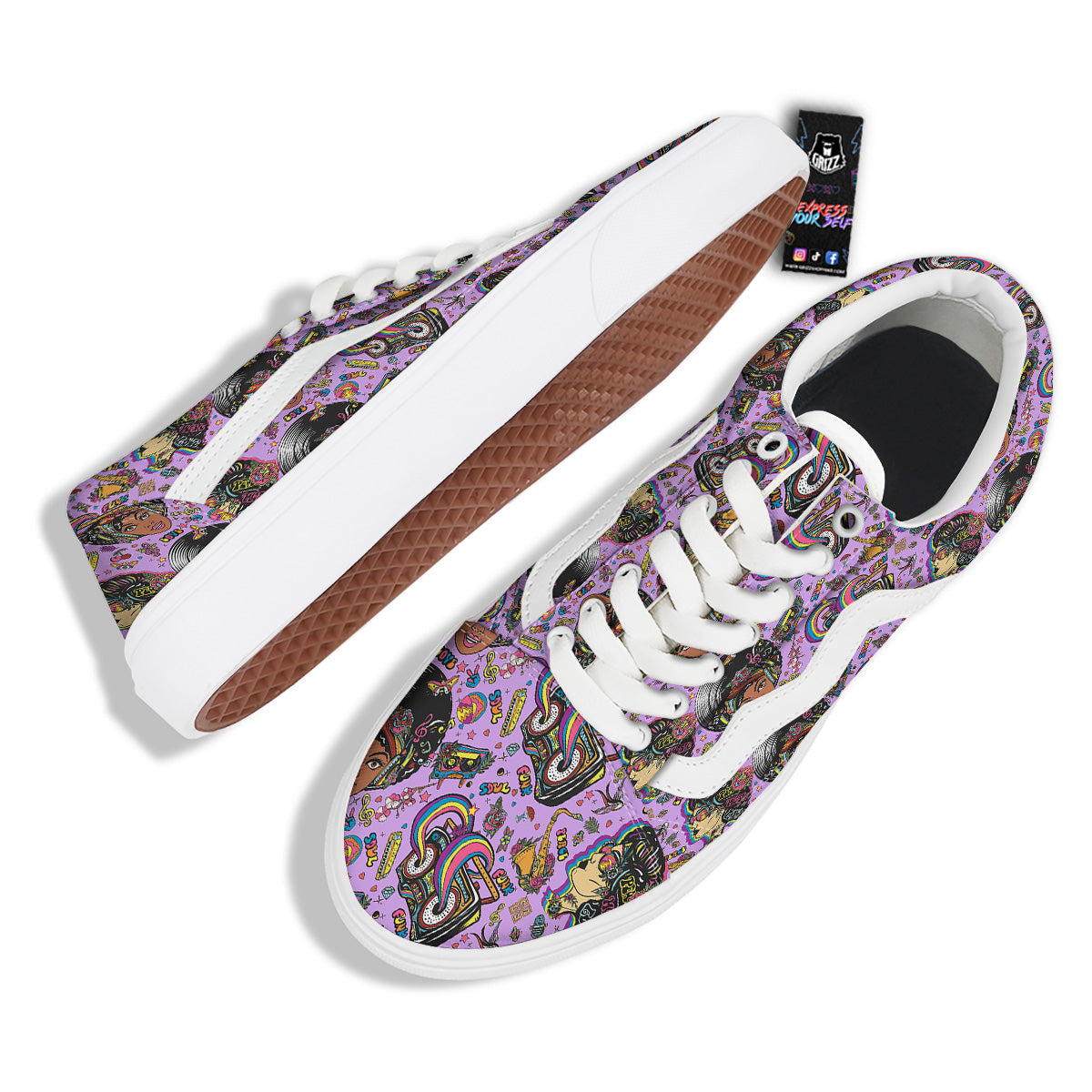 Hippie Retro Funky Women Print Pattern Skate Shoes-grizzshop