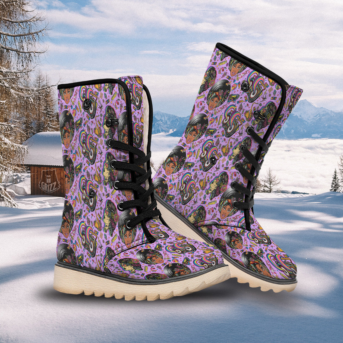 Hippie Retro Funky Women Print Pattern Snow Boots-grizzshop