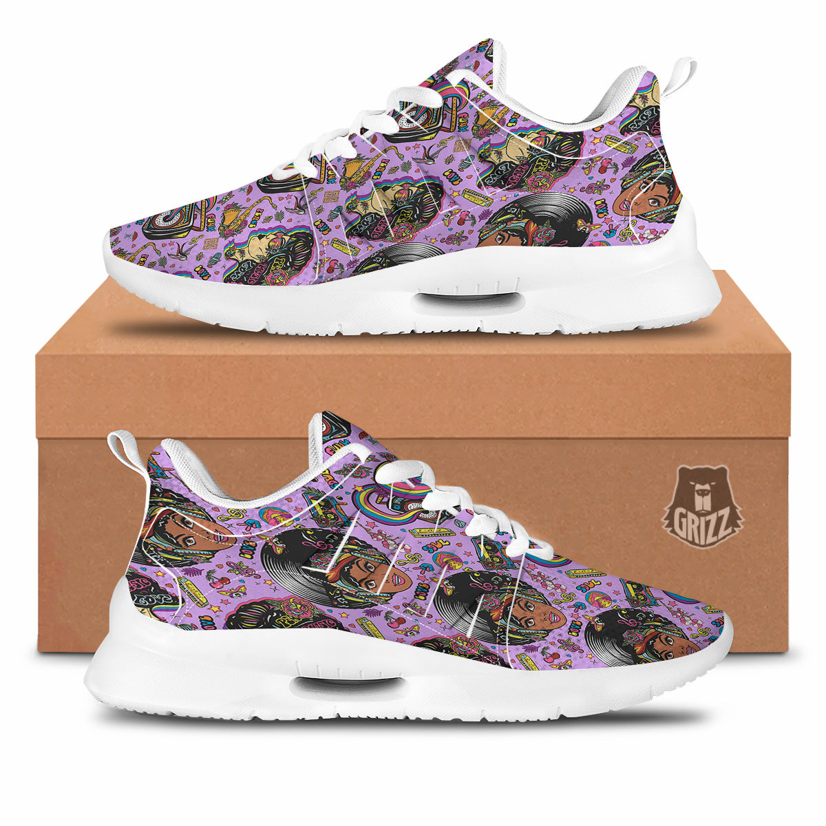 Hippie Retro Funky Women Print Pattern Tennis Shoes-grizzshop