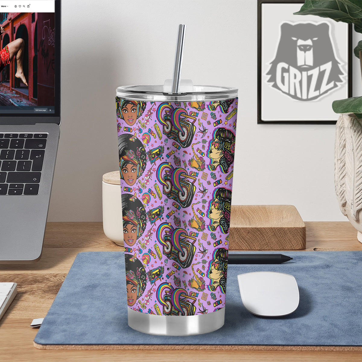 Hippie Retro Funky Women Print Pattern Tumbler-grizzshop