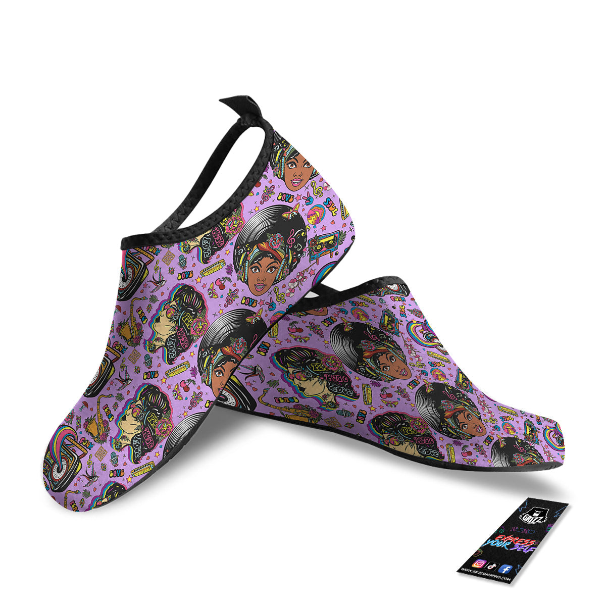 Hippie Retro Funky Women Print Pattern Water Shoes-grizzshop