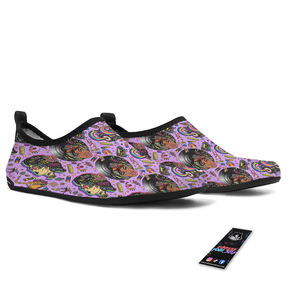 Hippie Retro Funky Women Print Pattern Water Shoes-grizzshop