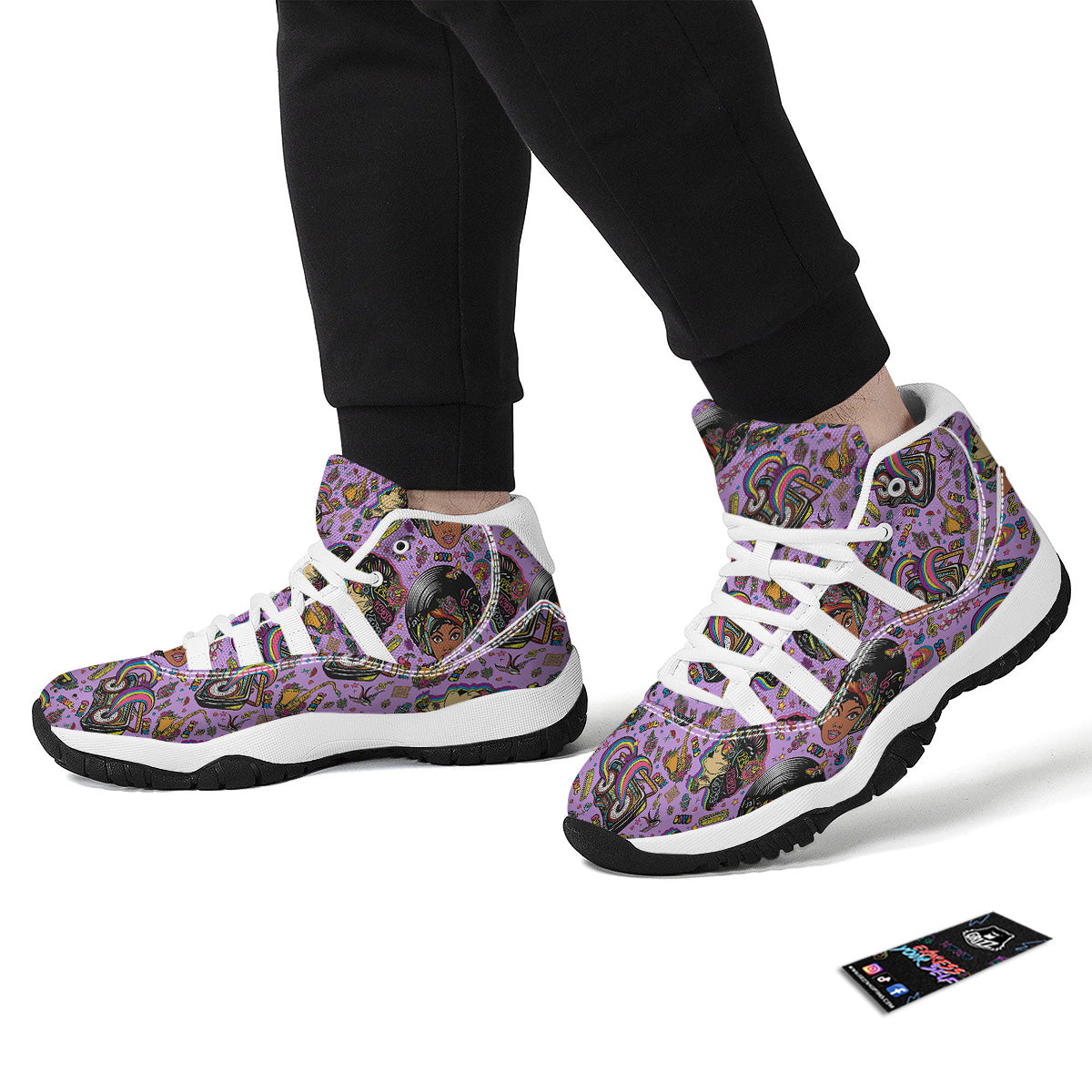 Hippie Retro Funky Women Print Pattern White Bball Shoes-grizzshop