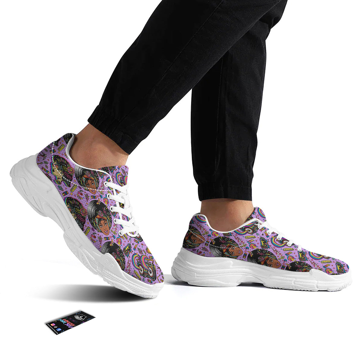 Hippie Retro Funky Women Print Pattern White Chunky Shoes-grizzshop