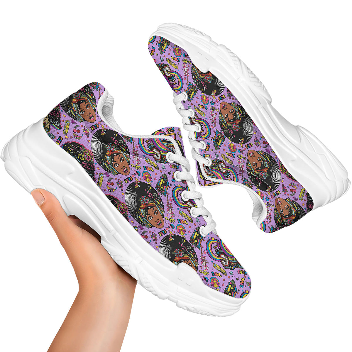 Hippie Retro Funky Women Print Pattern White Chunky Shoes-grizzshop