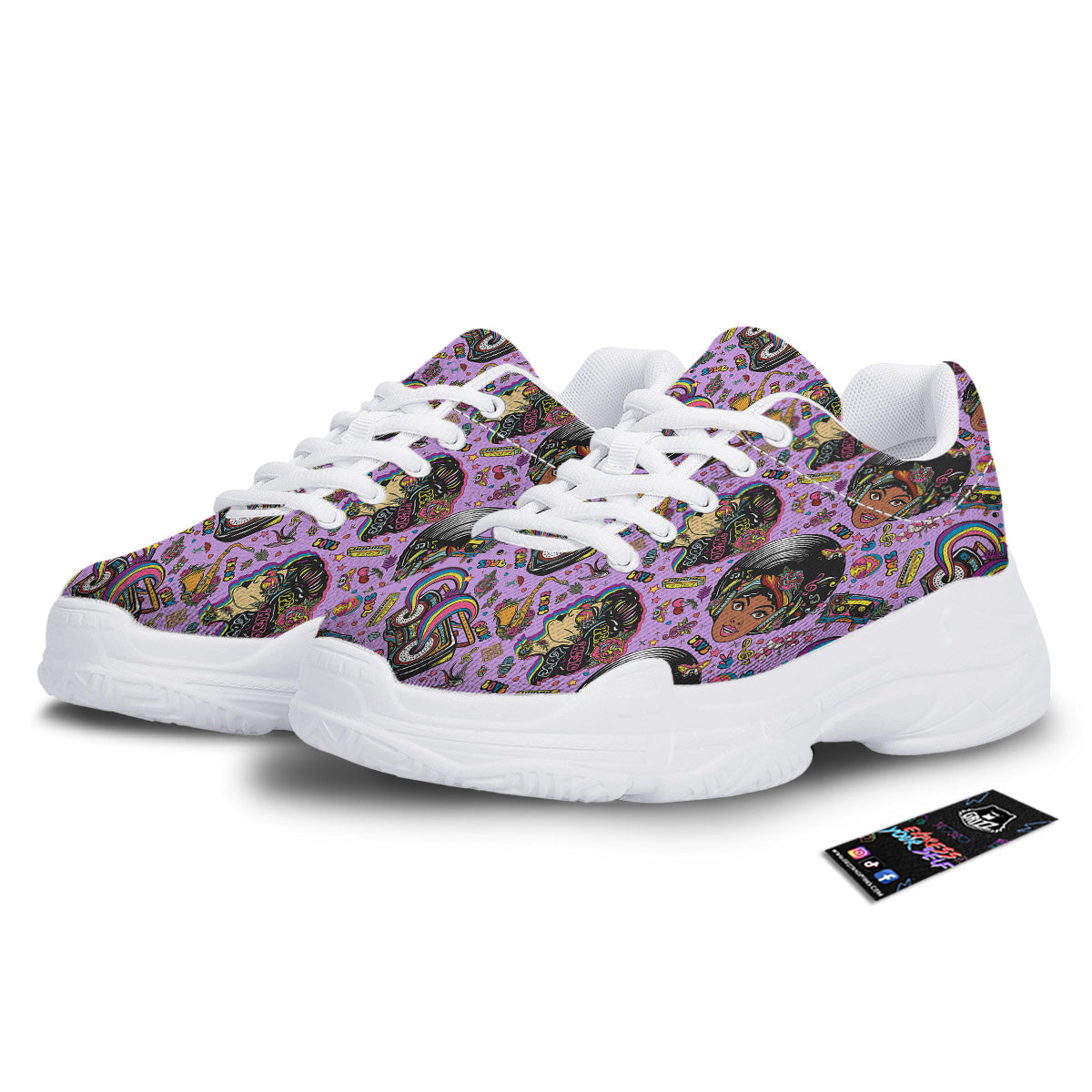 Hippie Retro Funky Women Print Pattern White Chunky Shoes-grizzshop