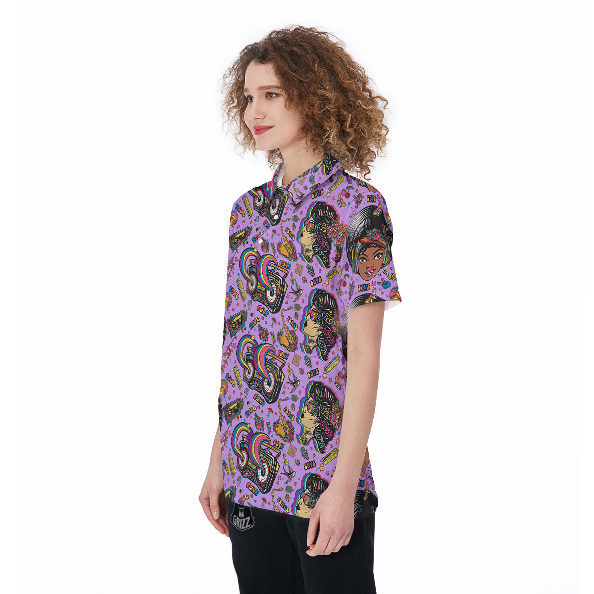 Hippie Retro Funky Women Print Pattern Women's Golf Shirts-grizzshop