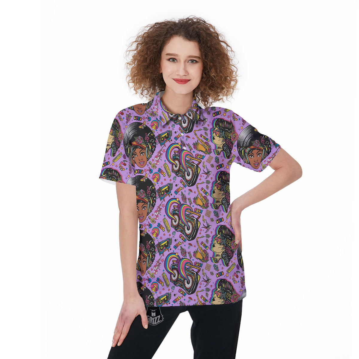 Hippie Retro Funky Women Print Pattern Women's Golf Shirts-grizzshop
